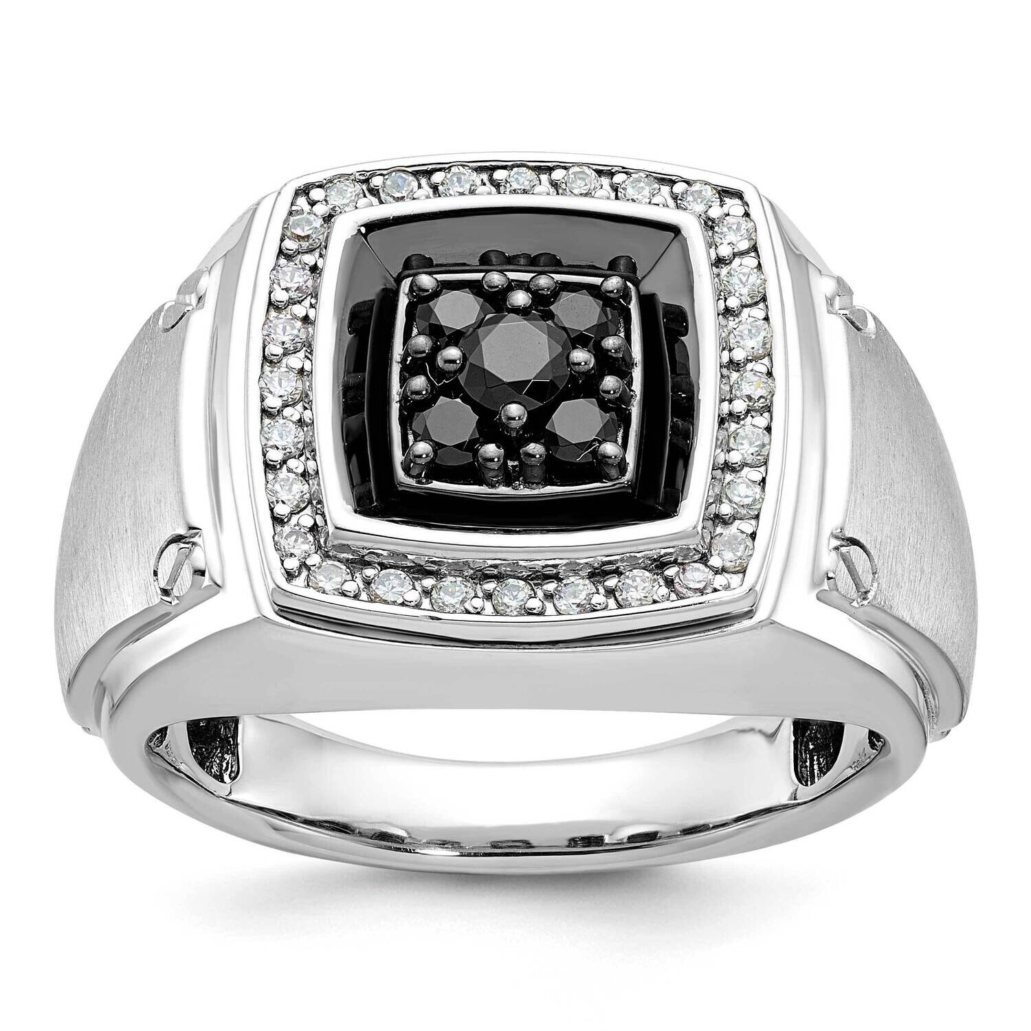 Ibgoodman Black Rhodium Men&#39;s Polished Satin 5/8 Carat Black White Diamond Ring 14k White Gold B59166-4WAA