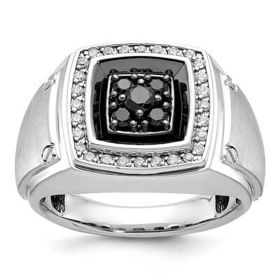 Ibgoodman Black Rhodium Men&#39;s Polished Satin 5/8 Carat Black White Diamond Ring 14k White Gold B591…