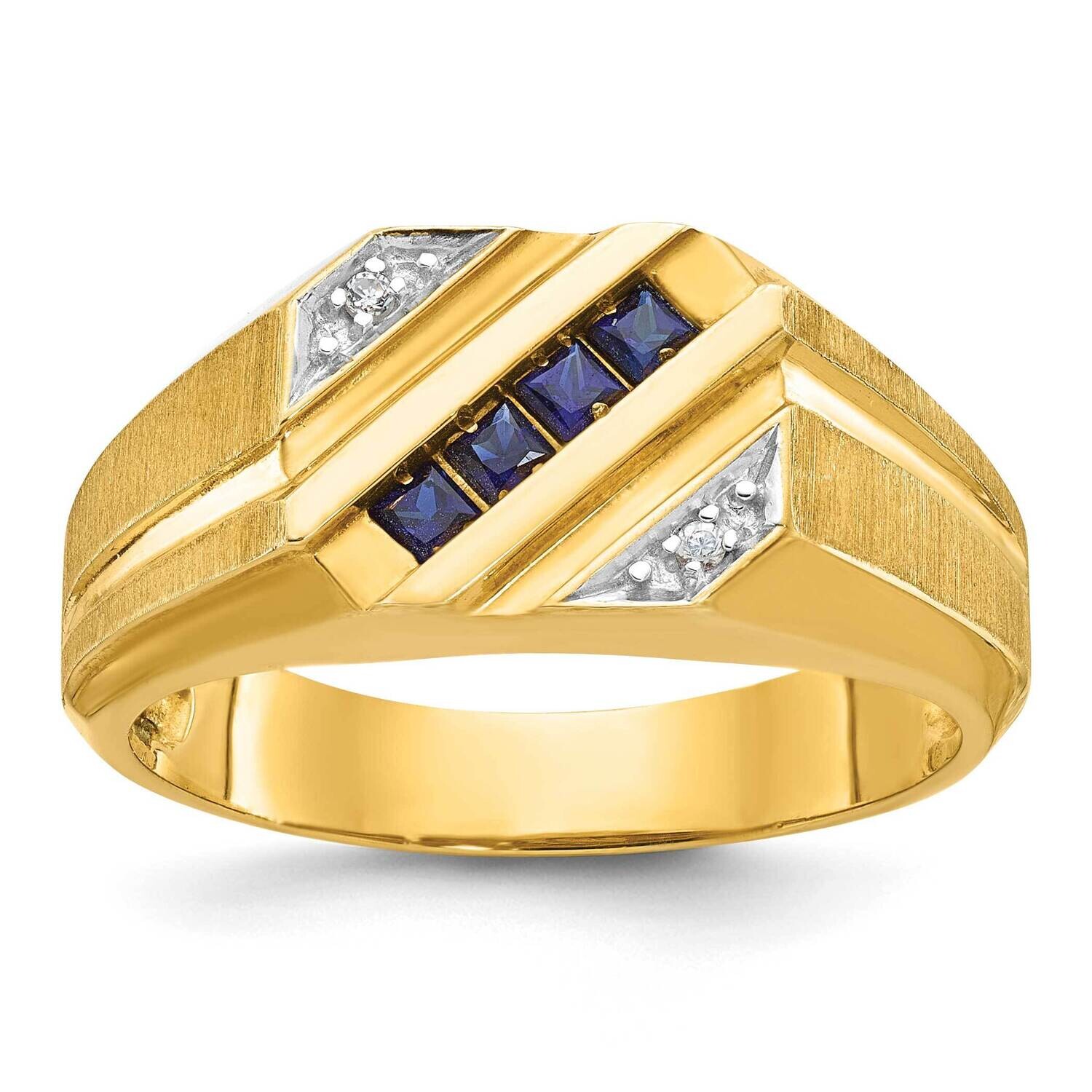 Ibgoodman Men&#39;s Created Sapphire Diamond Satin Complete Ring 14k Gold B57722-4YCS/AA by IBGoodman, …