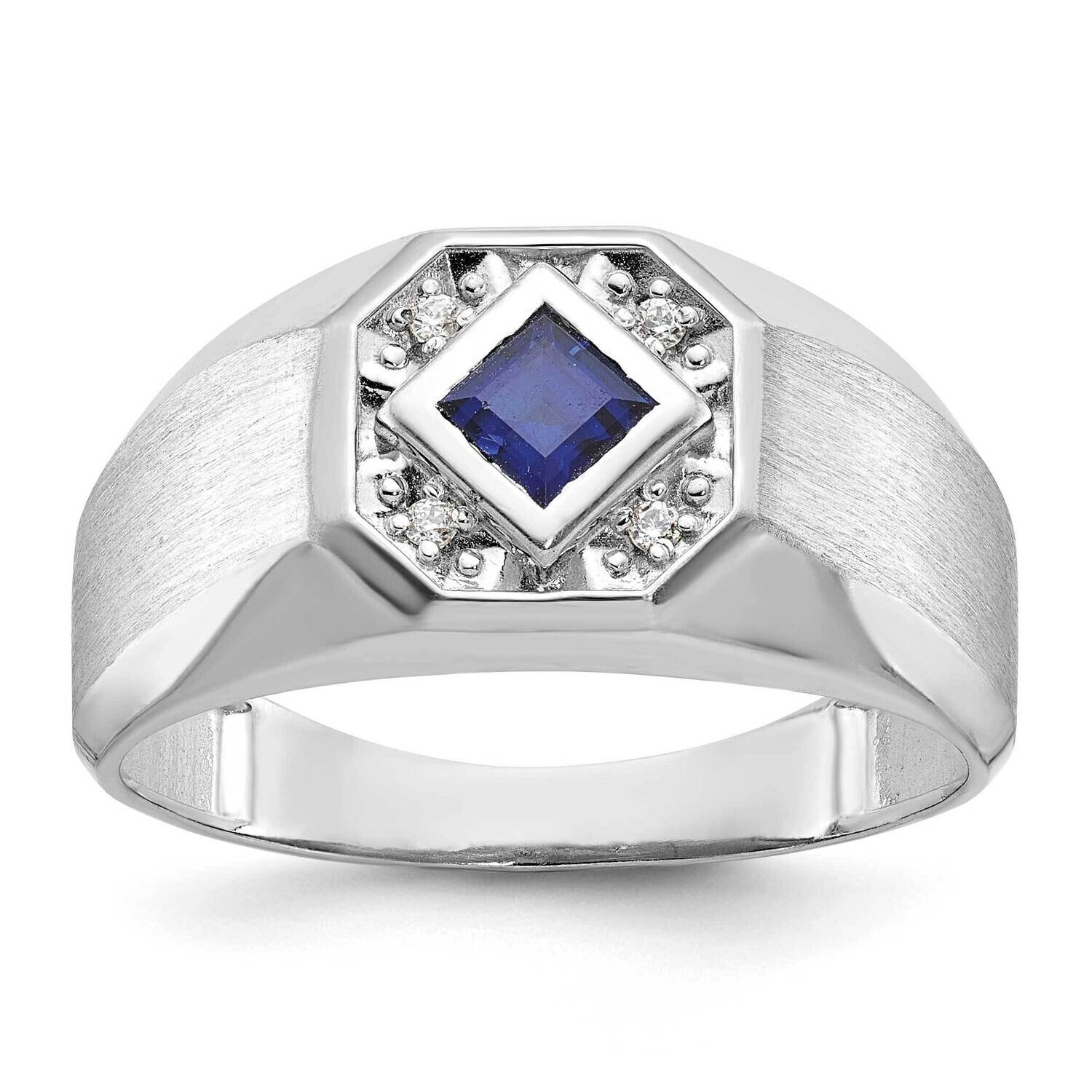 Ibgoodman Men&#39;s Created Sapphire 1/20 Carat Diamond Satin Complete Ring 14k White Gold B57674-4WCS/…