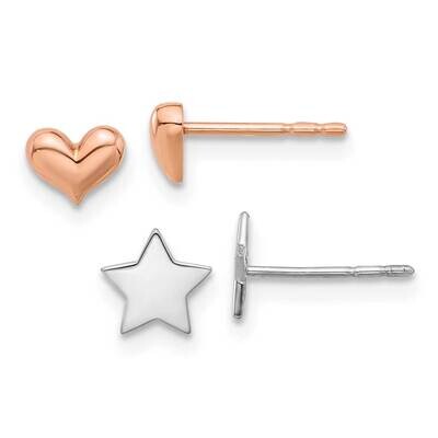 Star Rose Gold Heart Post Earring Set 14k White Gold YE2189SET, MPN: YE2189SET,