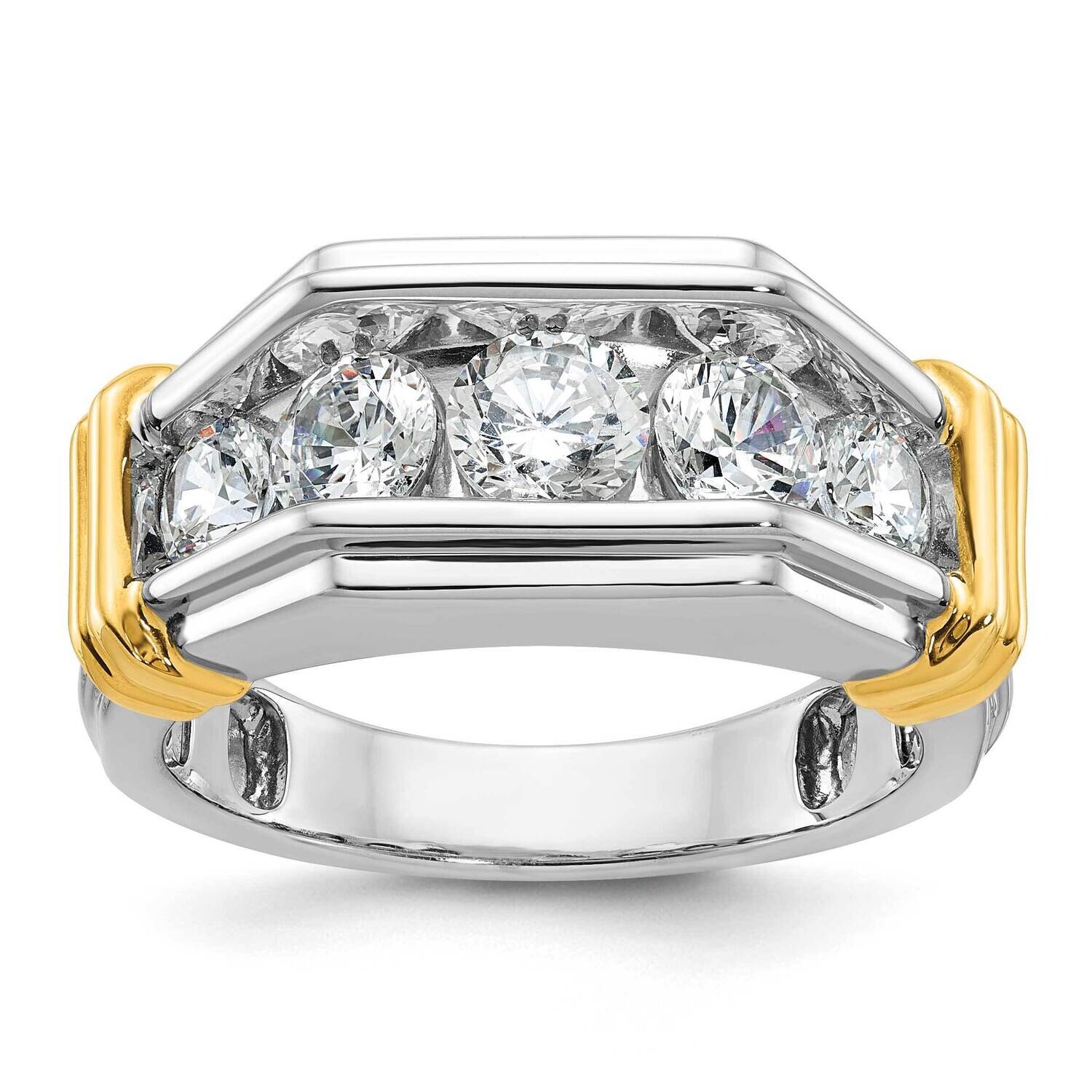 Ibgoodman Men&#39;s Polished Grooved 5-Stone 2 Carat Aa Quality Diamond Ring 14k Two-Tone Gold B64255-4…