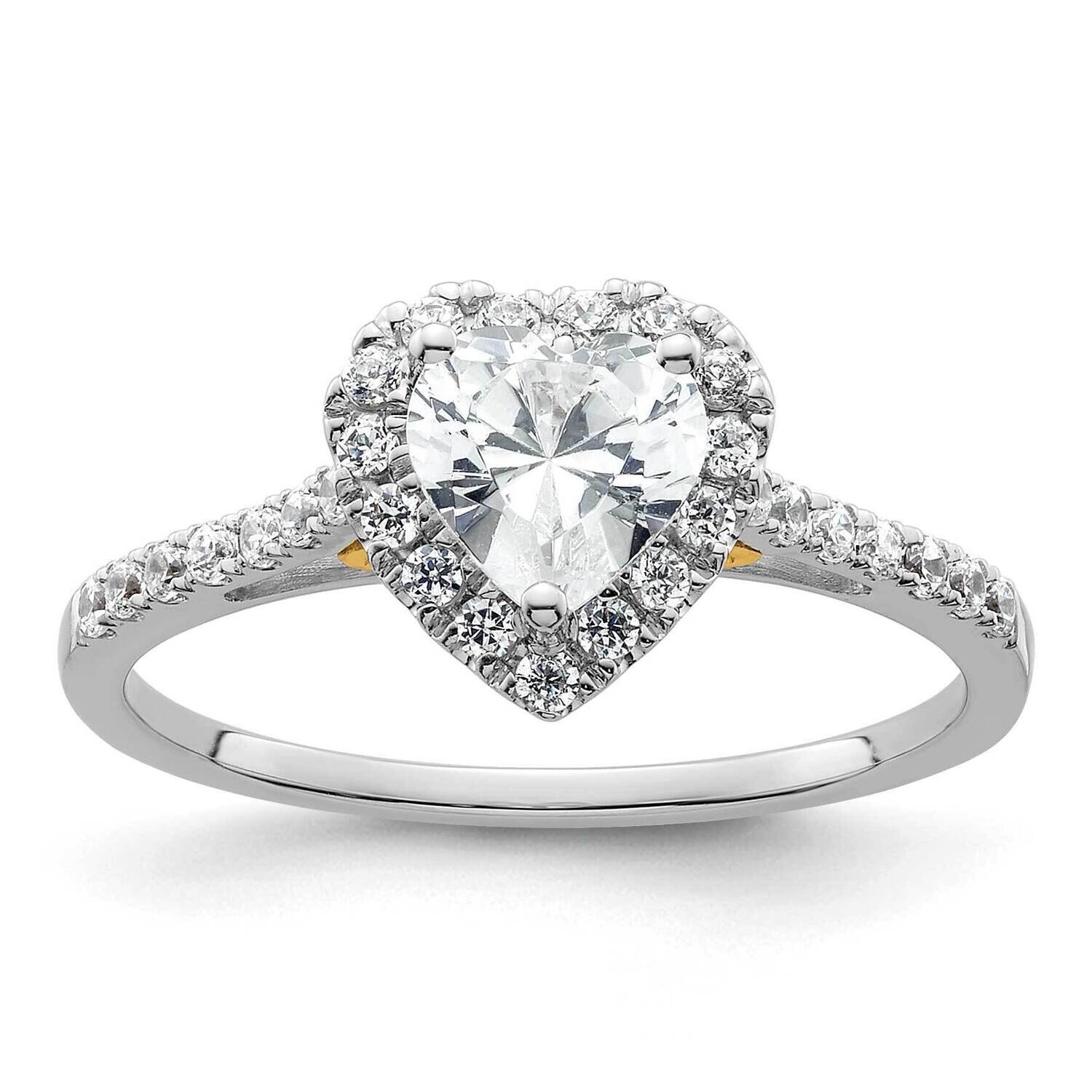 Halo Holds 1/2 Carat 5mm Heart Center 1/3 Carat Diamond Semi-Mount Engagement Ring 14k Two-Tone Gol…