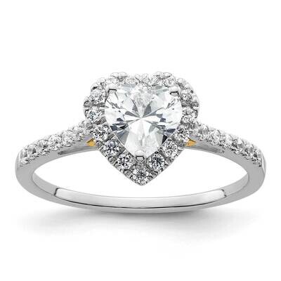 Halo Holds 1/2 Carat 5mm Heart Center 1/3 Carat Diamond Semi-Mount Engagement Ring 14k Two-Tone Gol…