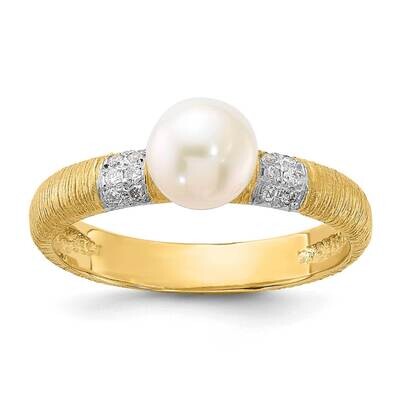 Textured 6-7mm Round White Fwc Pearl .09Ct Diamond Ring 14k Gold Y13949PL, MPN: Y13949PL,