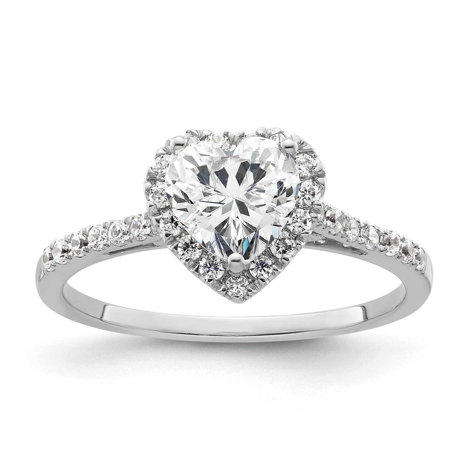 Halo Holds 3/4 Carat 6mm Heart Center 1/3 Carat Diamond Semi-Mount Engagement Ring 14k White Gold R…