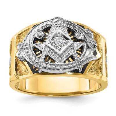 Ibgoodman Men&#39;s Polished Textured Blue Black Enamel Diamond Blue Lodge Master Masonic Ring 14k Two-…