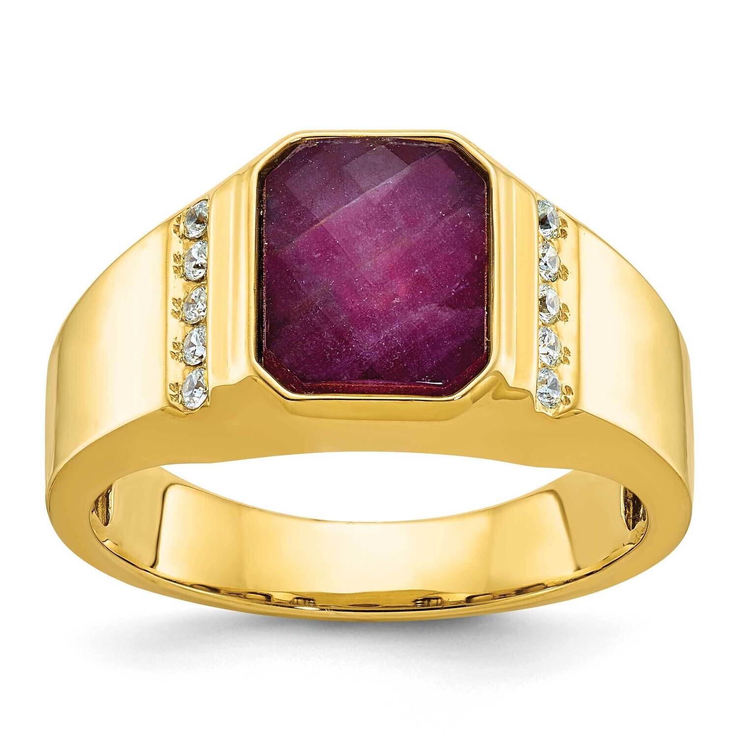 Ibgoodman Men's Ruby Doublet Stone 1/6 Carat Diamond Complete Ring 14k Gold B52138-4YCR/AA