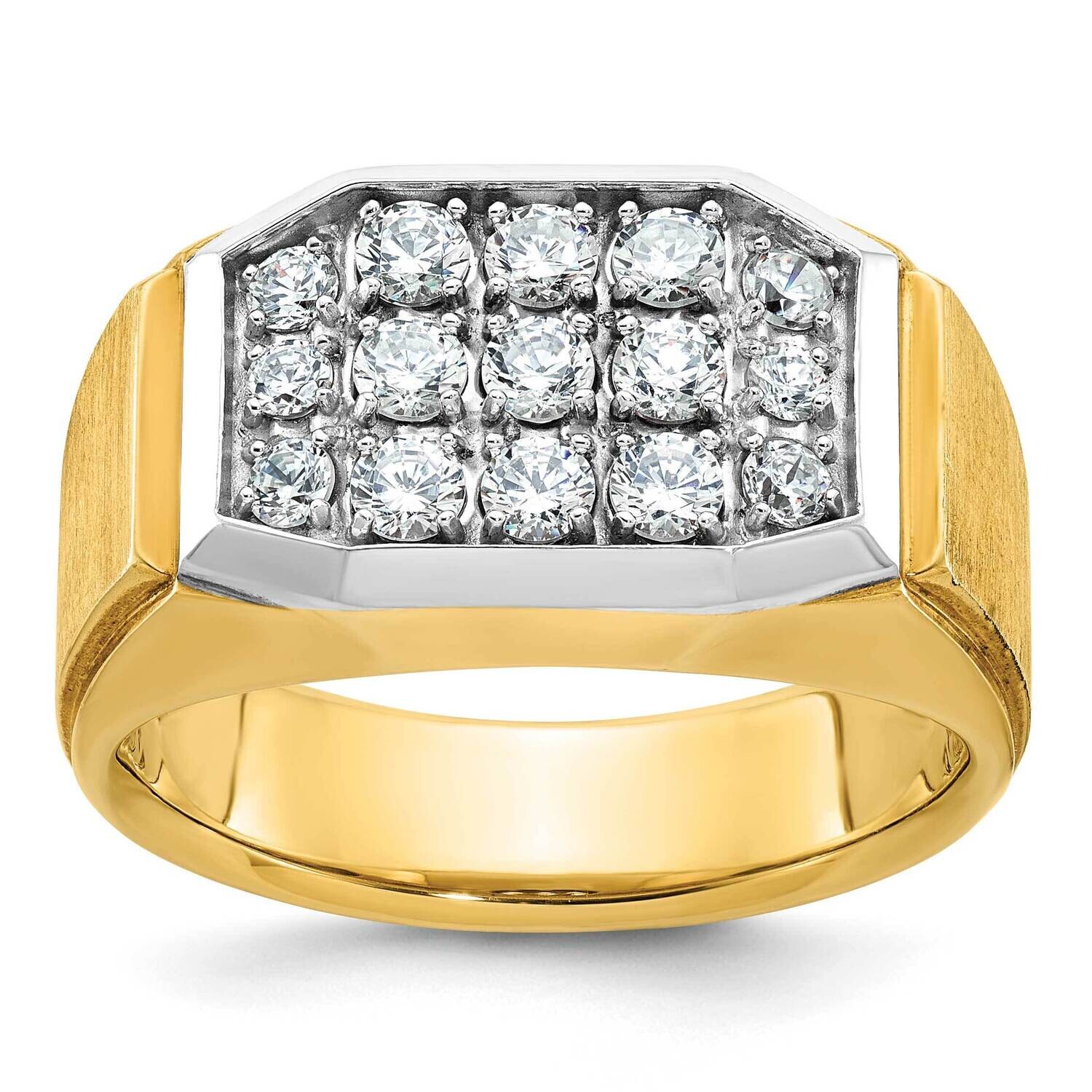 Ibgoodman Men's Polished Satin 1 Carat Aa Quality Diamond Cluster Ring 14k Gold White Rhodium B58809-4YAA