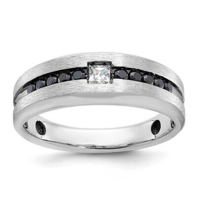 Black Rhodium Ibgoodman Men&#39;s Polished Brushed Black White Diamond Complete Ring 14k White Gold B63…