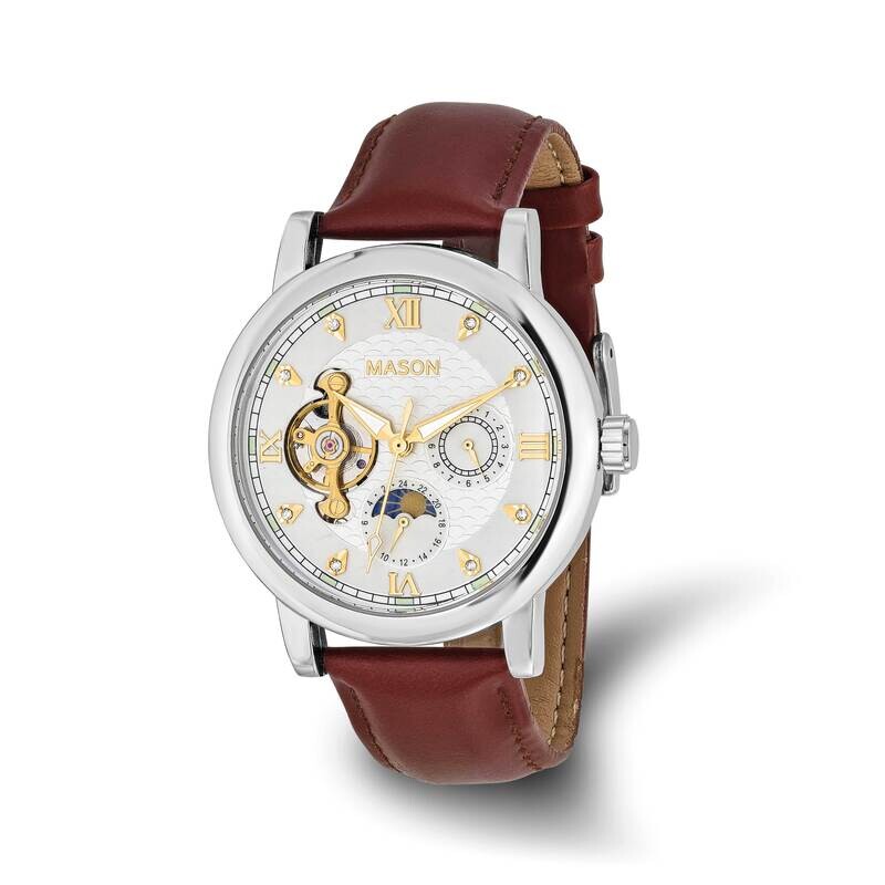Mason Sales Crystal Skeleton Movement Red Leather BWatc Stainless Steel XWA6524
