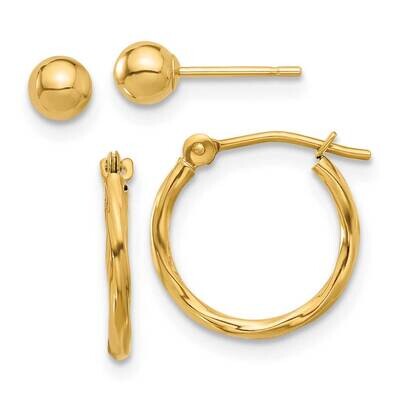 4mm Ball Twisted Hoop Earring Set 14k Polished Gold YE2169SET, MPN: YE2169SET, 716838372423
