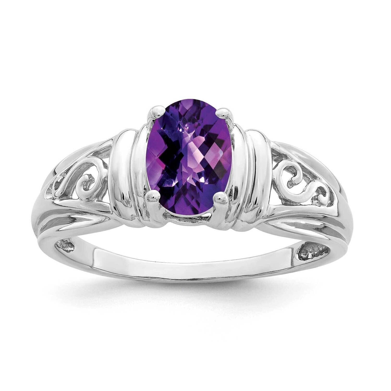 7X5mm Oval Amethyst Checker Ring 14k White Gold Y4686AC, MPN: Y4686AC, 883957590745