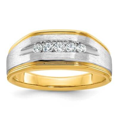 Ibgoodman Men&#39;s Polished Satin Grooved 5-Stone 1/4 Carat Aa Quality Diamond Ring 14k Gold White Rho…