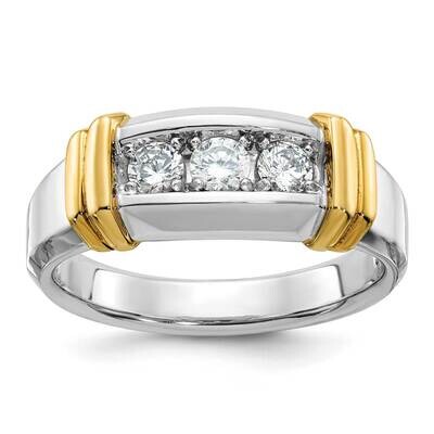 Ibgoodman Men&#39;s Polished 3-Stone 1/2 Carat Aa Quality Diamond Ring 14k Two-Tone Gold B63179-4WYAA b…