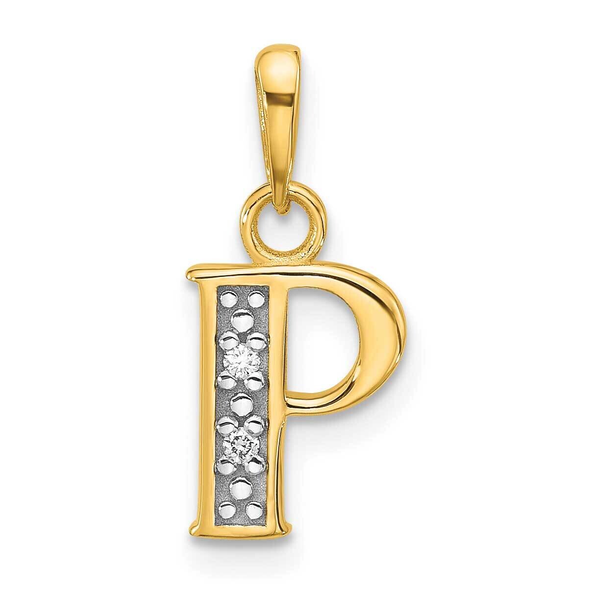 Diamond Letter P Initial Pendant 14k Gold With Rhodium YC1541P