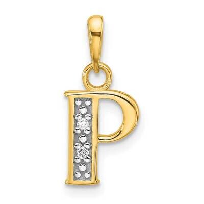 Diamond Letter P Initial Pendant 14k Gold With Rhodium YC1541P, MPN: YC1541P,