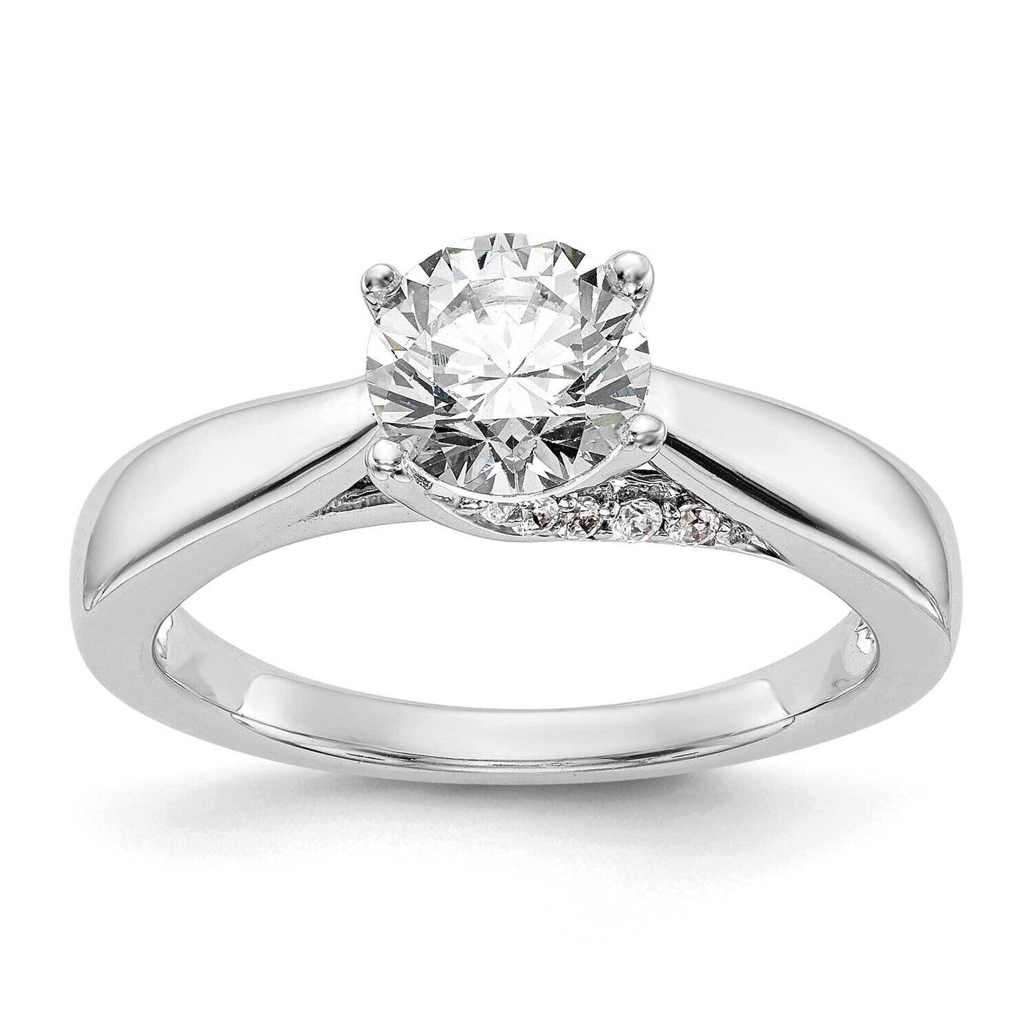Holds 1 Carat 6.50 mm Round 4-Prong 1/15 Carat Diamond Semi-Mount Engagement Ring 14k White Gold RM…