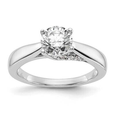 Holds 1 Carat 6.50 mm Round 4-Prong 1/15 Carat Diamond Semi-Mount Engagement Ring 14k White Gold RM…