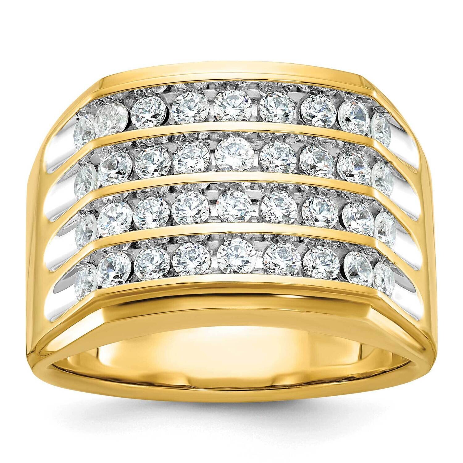 Ibgoodman Men's Polished Grooved 4-Row 1 1/5 Carat Aa Quality Diamond Ring 14k Gold White Rhodium B59287-4YAA