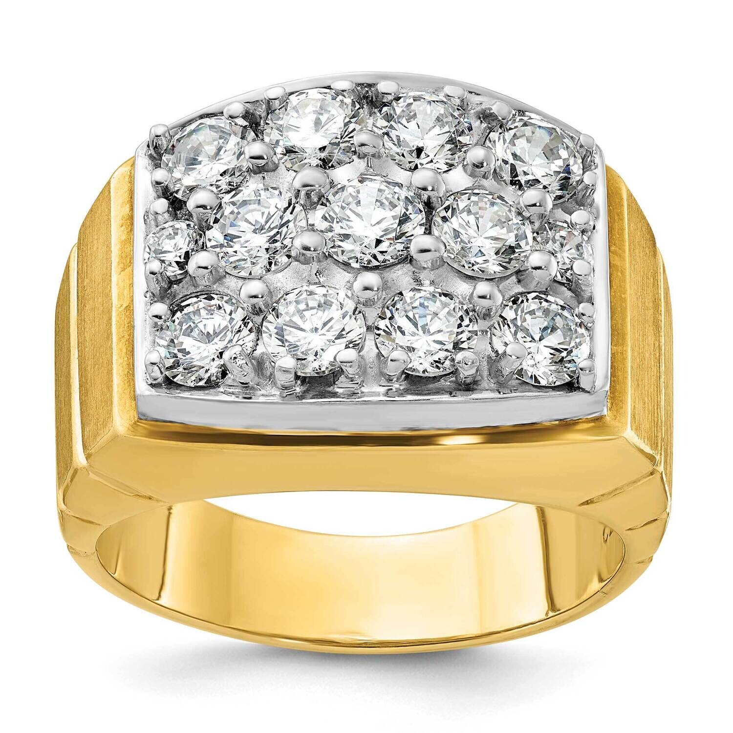 Ibgoodman Men&#39;s Polished Satin Grooved 3 Carat Aa Quality Diamond Cluster Ring 14k Two-Tone Gold B5…