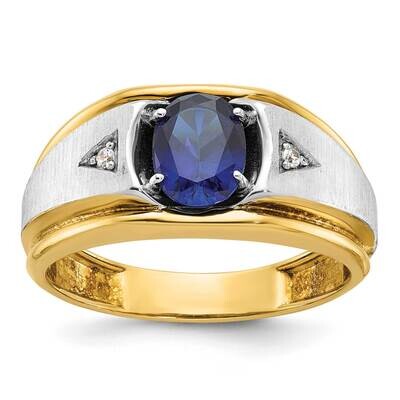 Ibgoodman Men&#39;s Polished Satin Grooved Lab Created Sapphire Aa Quality Diamond Ring 14k Two-Tone Go…