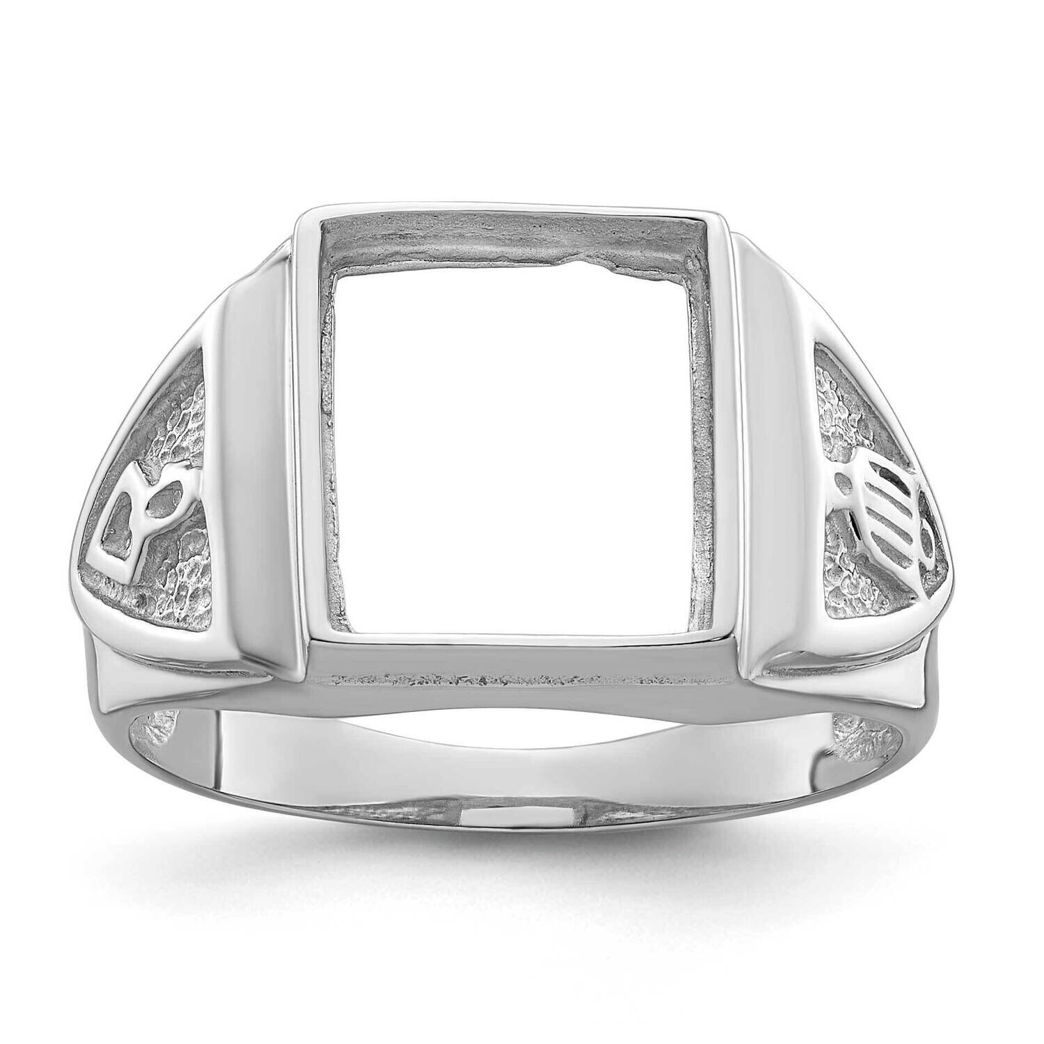 Men&#39;s Polished Textured Masonic Ring Mounting 14k White Gold Y4098W, MPN: Y4098W,