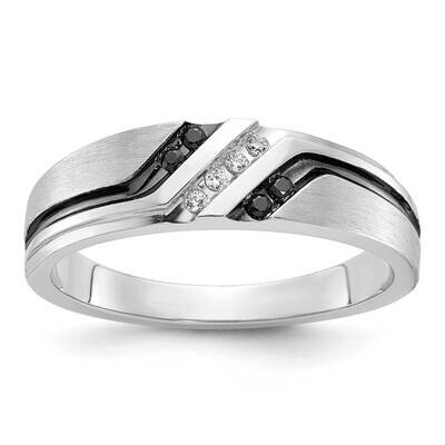 Ibgoodman Black Rhodium Men&#39;s Polished Satin Grooved 1/8 Carat Aa Quality Black White Diamond Ring …
