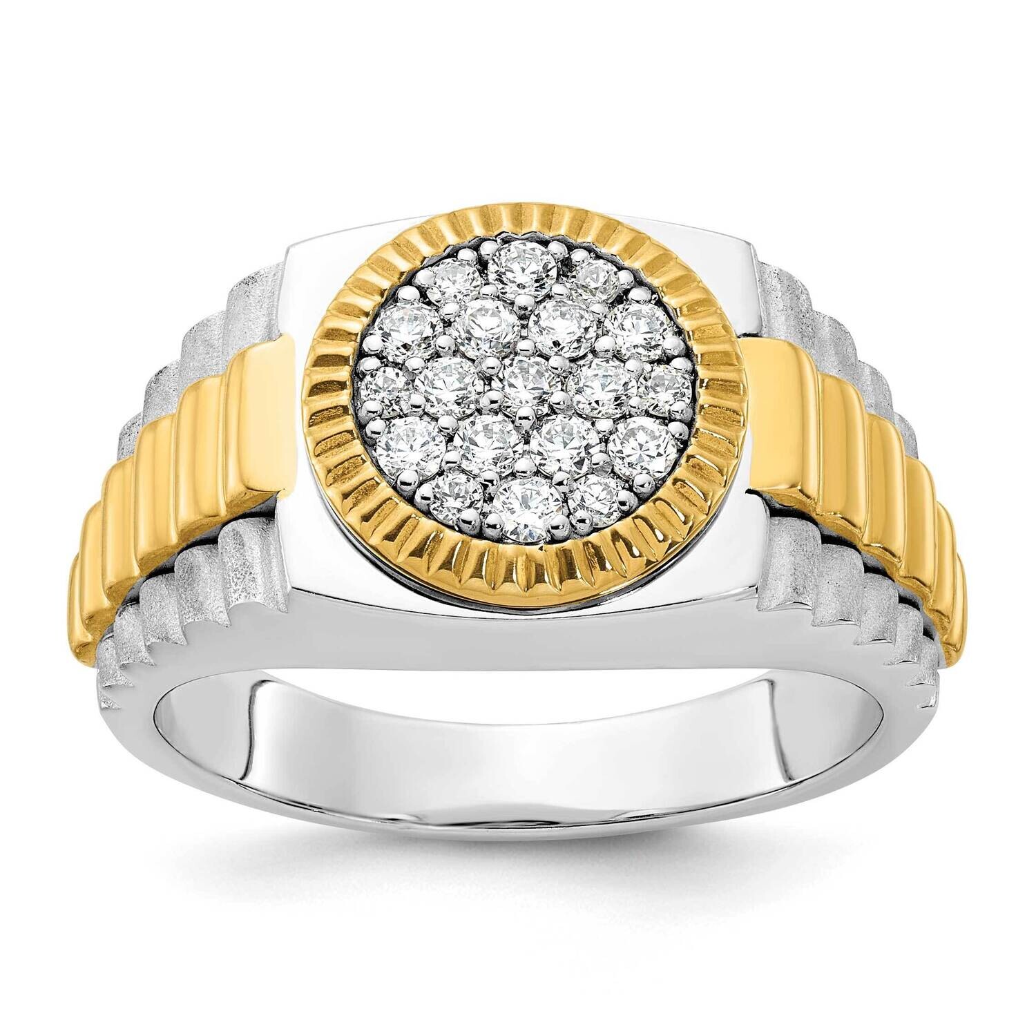 Ibgoodman Men&#39;s Polished Satin Textured 1/2 Carat Aa Quality Diamond Round Cluster Ring 14k Two-Ton…