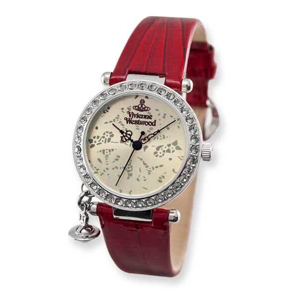 Ladies Vivienne Westwood Orb Crystal Bezel Red Strap Watch XWA3868
