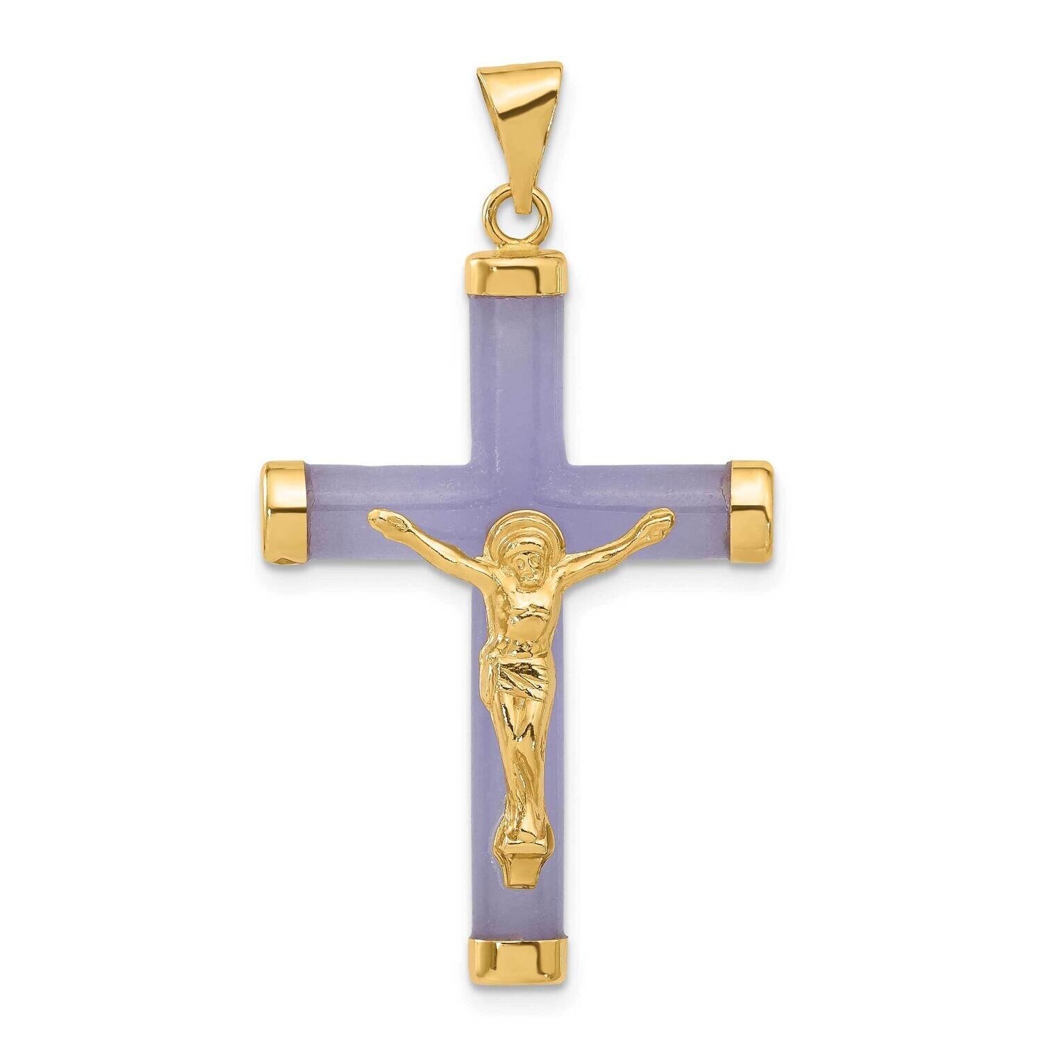 Lavender Jade Crucifix Pendant 14k Gold XR890