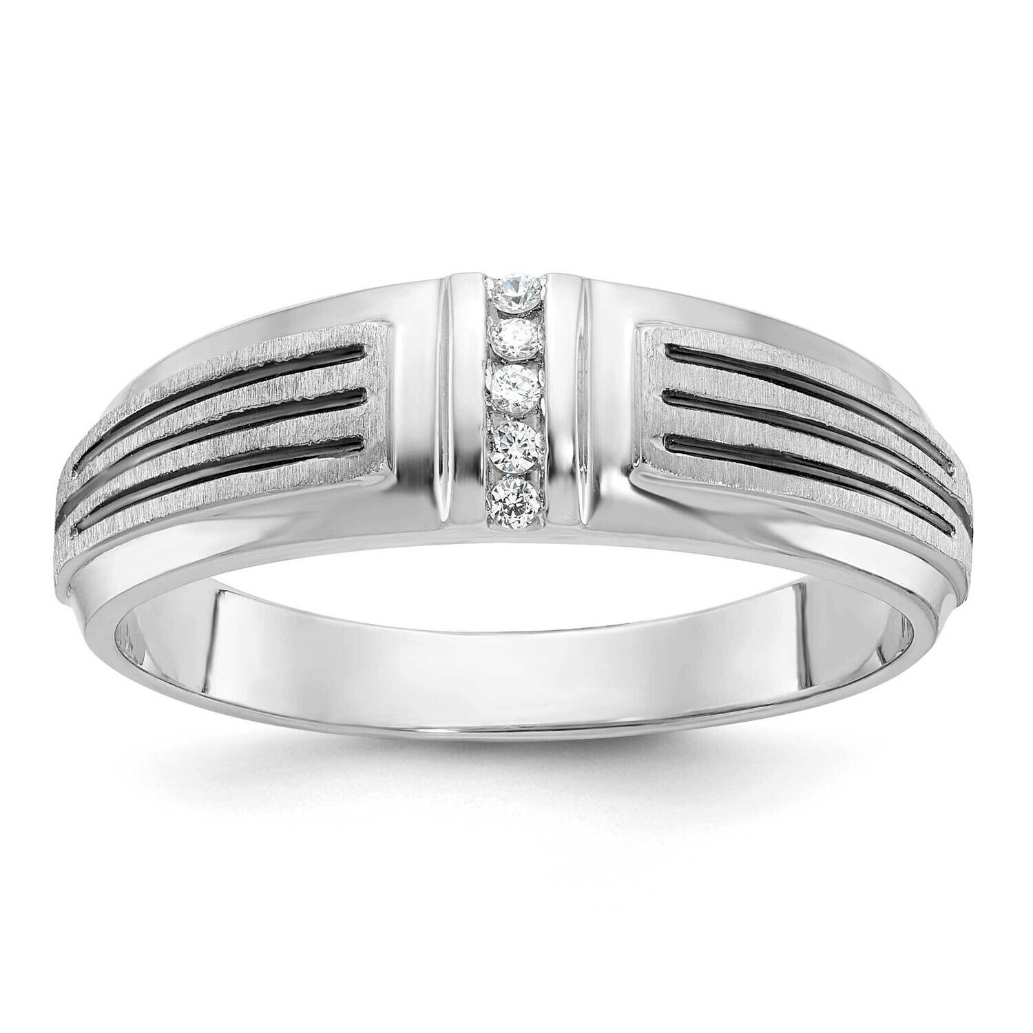 Ibgoodman Black Rhodium Men&#39;s Polished Satin Grooved 5-Stone 1/20 Carat Aa Quality Diamond Ring 14k…