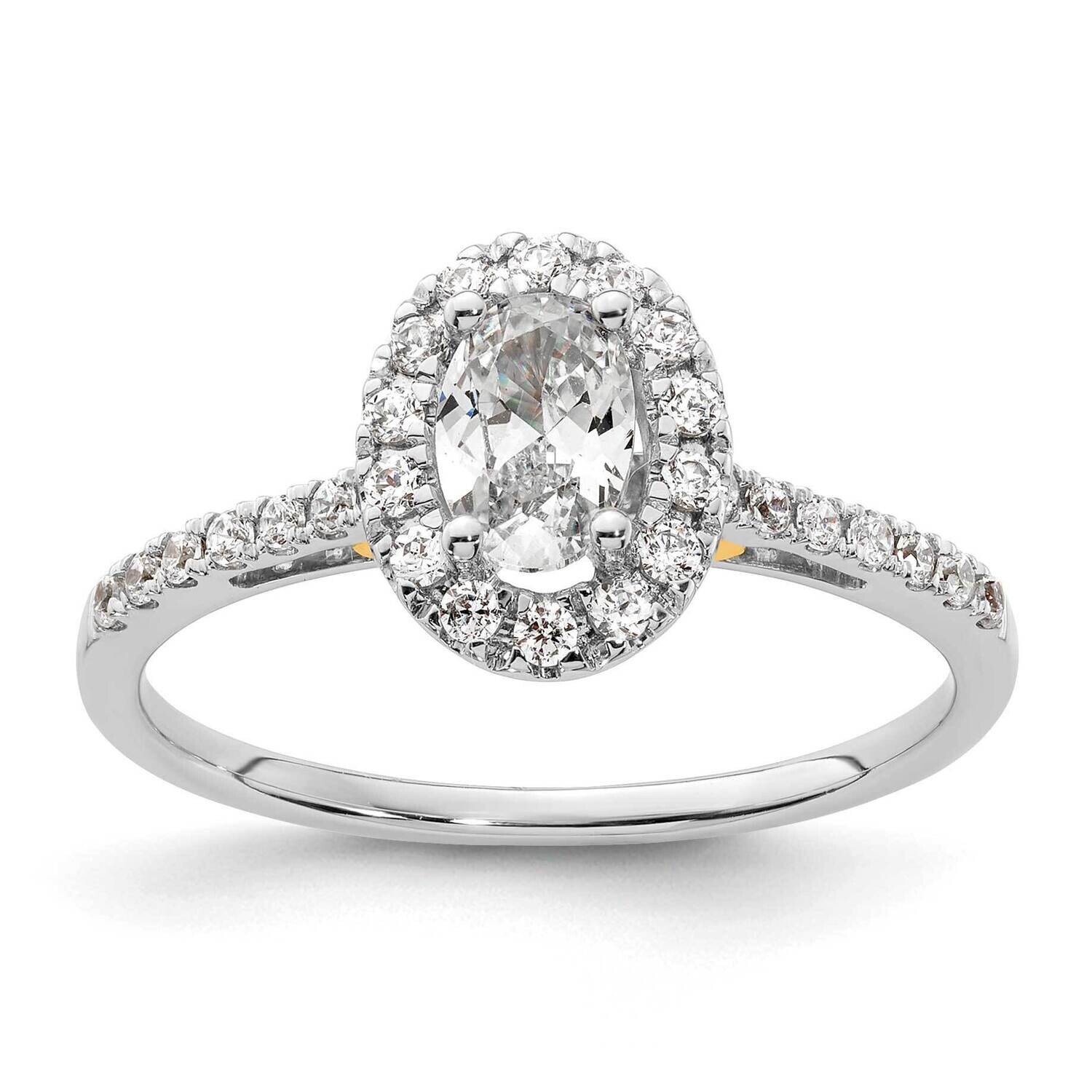 Halo Holds 1/2 Carat 6X4mm Oval Center 1/4 Carat Diamond Semi-Mount Engagement Ring 14k Two-Tone Gold RM2043E-050-YWAA