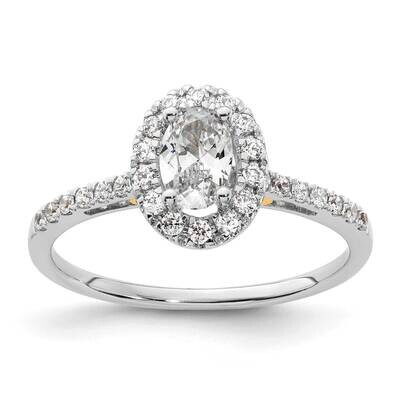 Halo Holds 1/2 Carat 6X4mm Oval Center 1/4 Carat Diamond Semi-Mount Engagement Ring 14k Two-Tone Go…