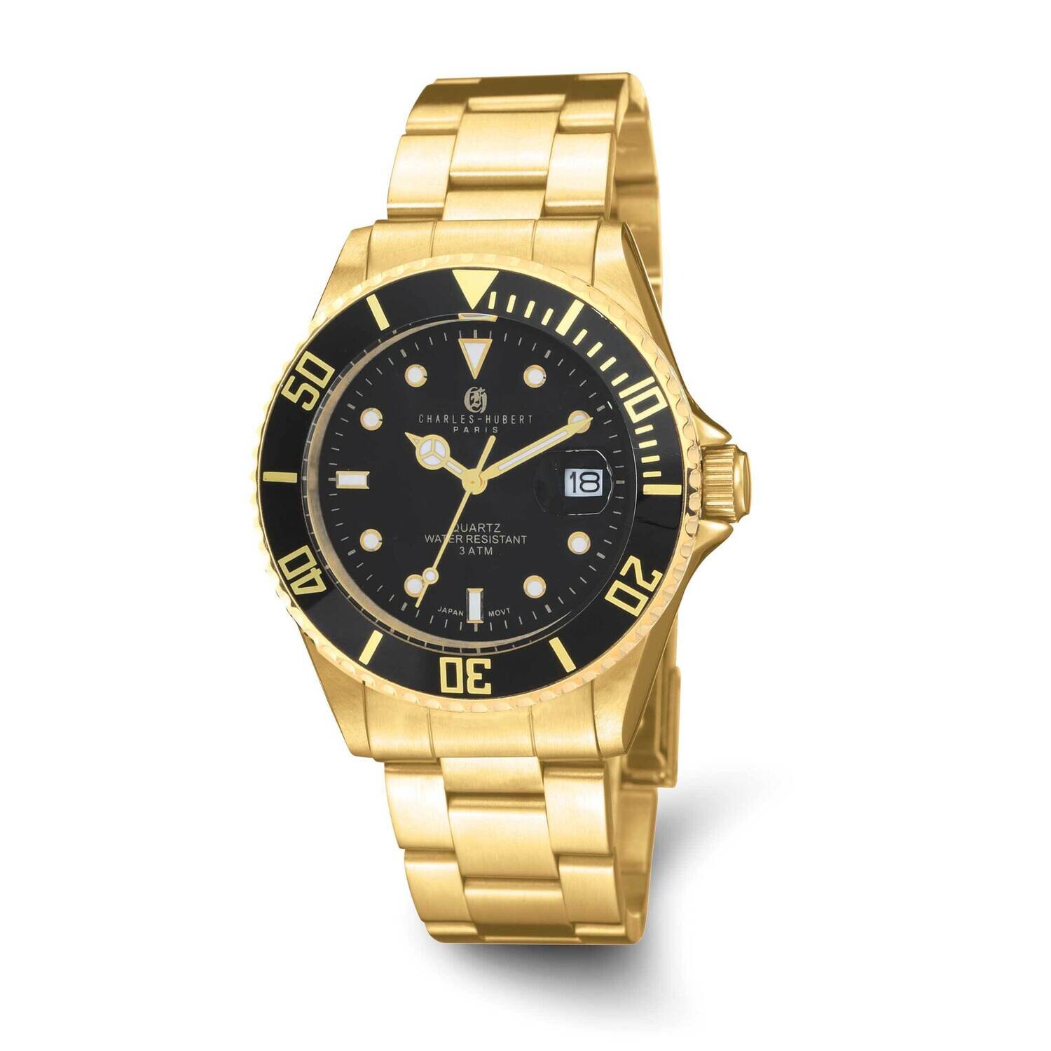 Ladies Charles Hubert Ladies Gold-Plated Black Dial Watch Stainless Steel XWA6581
