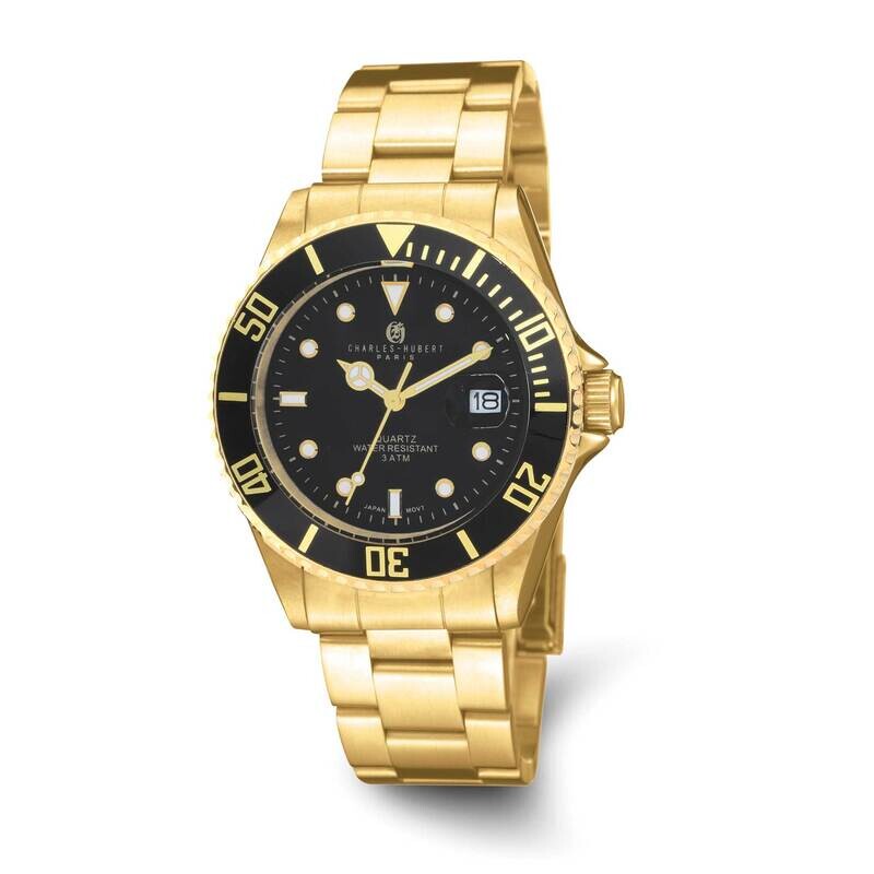 Ladies Charles Hubert Ladies Gold-Plated Black Dial Watch Stainless Steel XWA6581