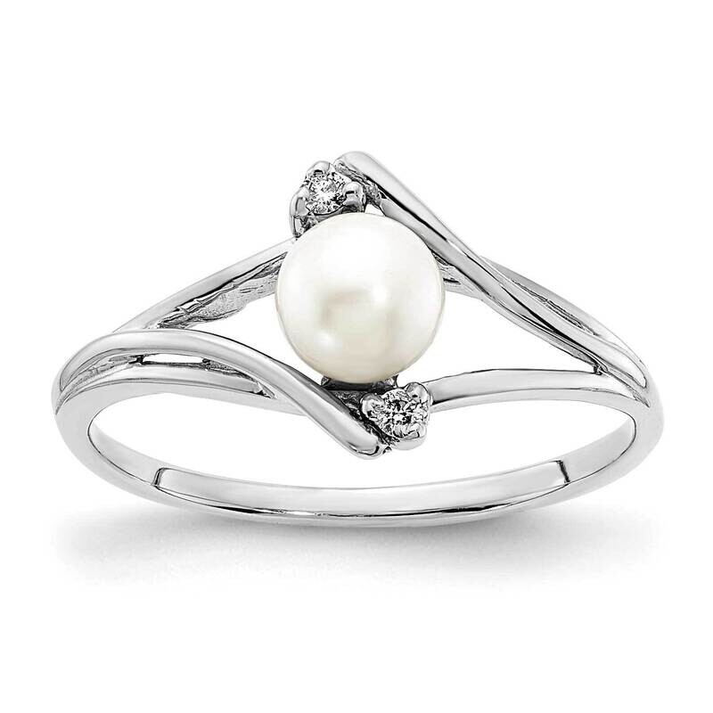 5mm Fw Cultured Pearl Aaa Diamond Ring 14k White Gold Y1882PL/AAA