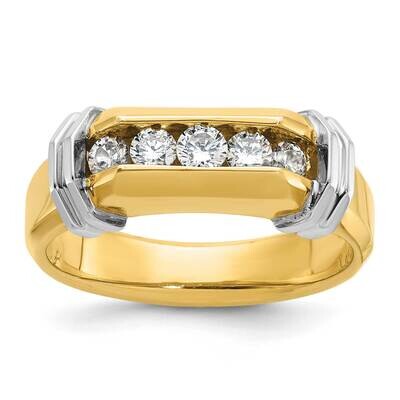 Ibgoodman Men&#39;s Polished Grooved 5-Stone 1/2 Carat Aa Quality Diamond Ring 14k Two-Tone Gold B56891…