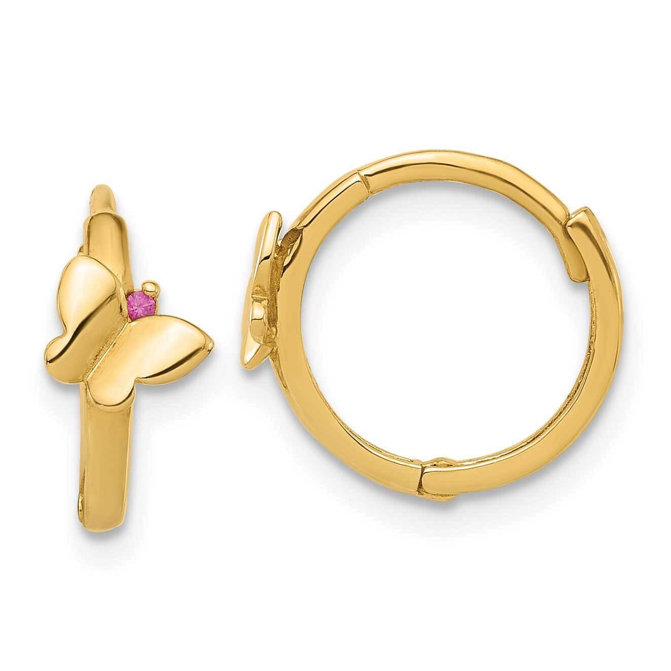 Pink CZ Butterfly Hinged Hoop Earrings 14k Polished Gold YE2215