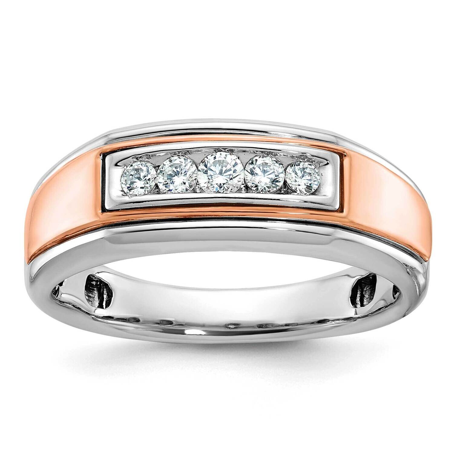 Ibgoodman Rose Gold Men&#39;s Polished 5-Stone 1/4 Carat Aa Quality Diamond Ring 14k White Gold B64036-…