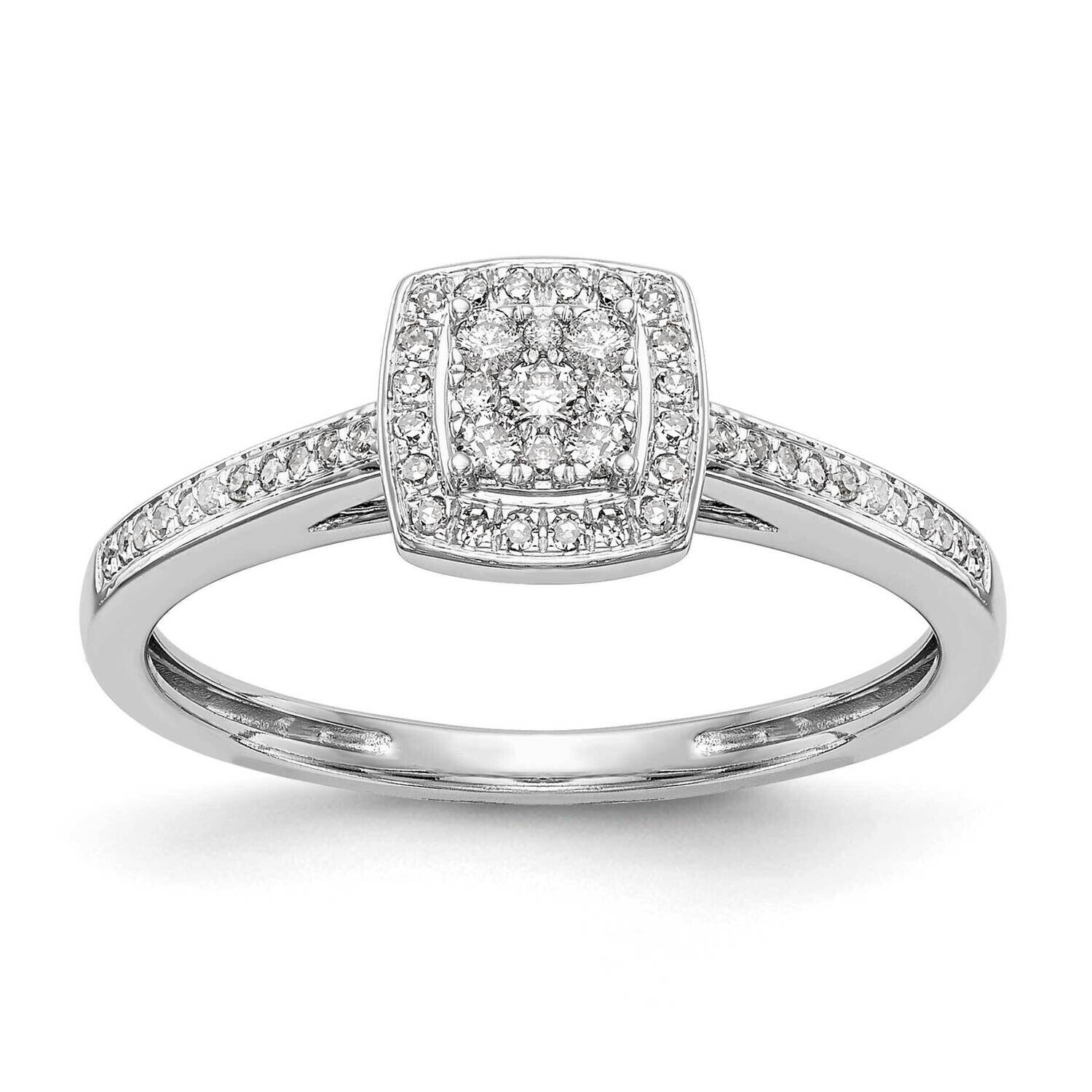 Square Halo Cluster 1/5 Carat Diamond Complete Engagement Ring 10k White Gold RM2389E-019-0WAA, MPN…
