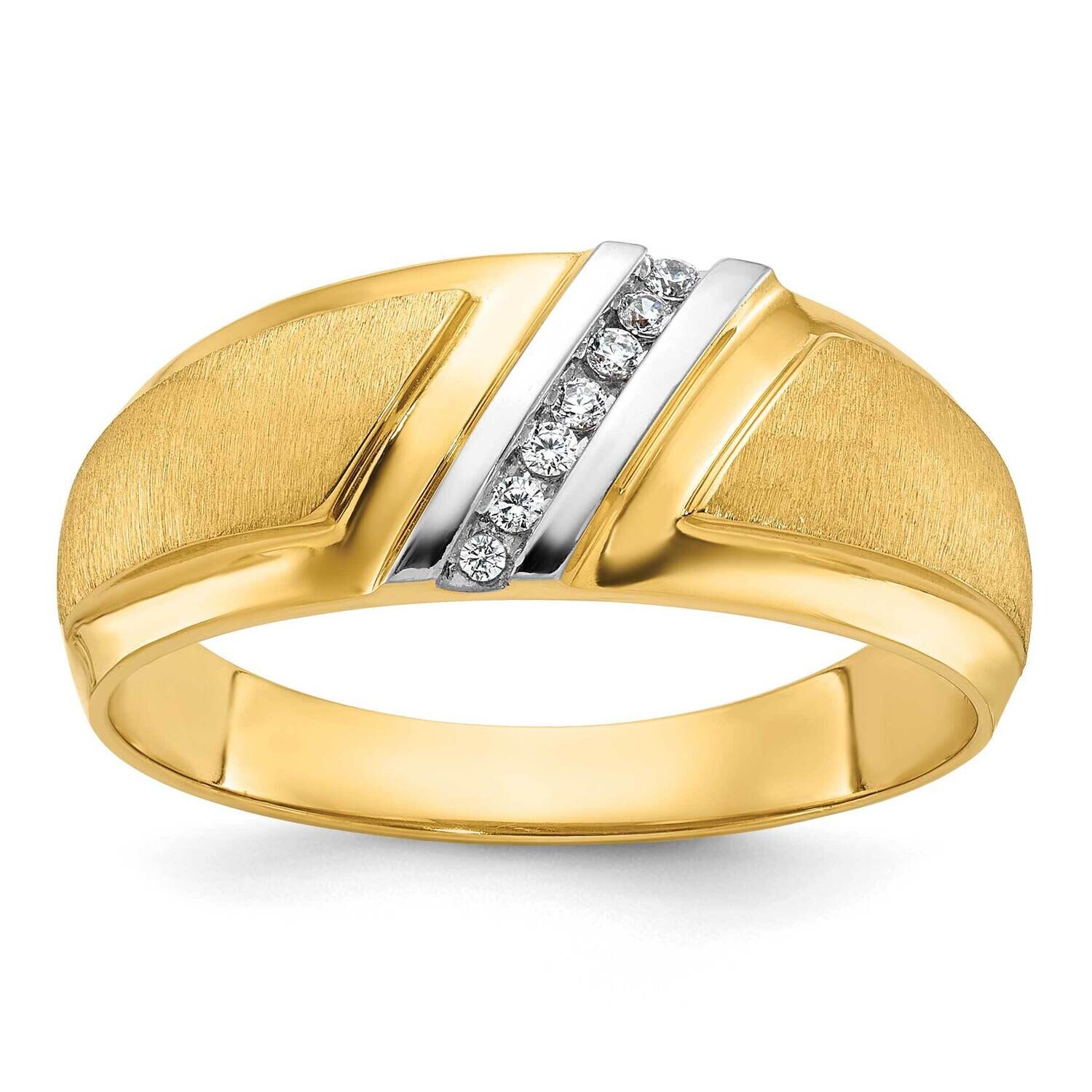 Ibgoodman Men's Polished Satin 1/20 Carat Aa Quality Diamond Ring 14k Gold White Rhodium B64191-4YAA