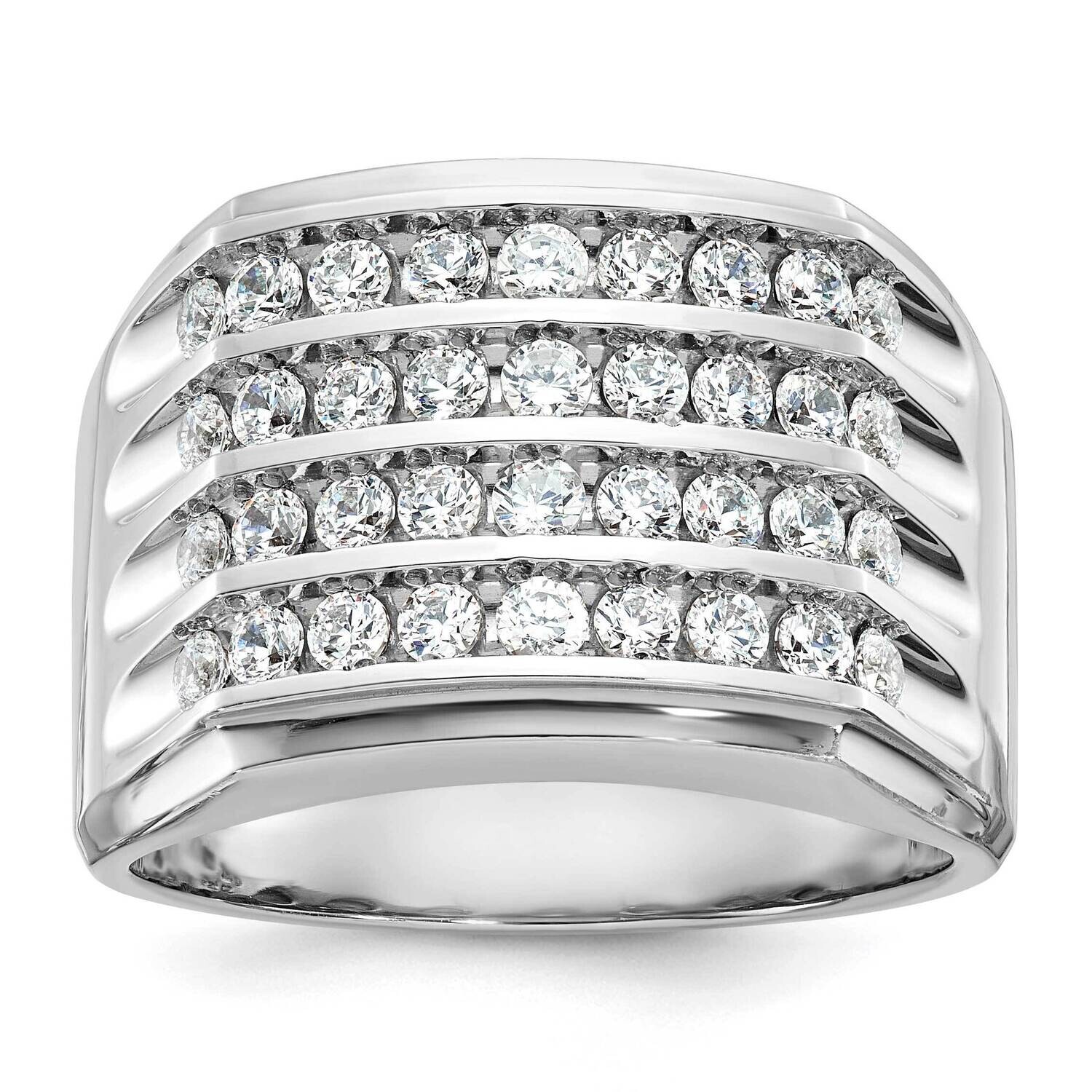 Ibgoodman Men&#39;s Polished Grooved 4-Row 1 1/5 Carat Aa Quality Diamond Ring 14k White Gold B59287-4W…