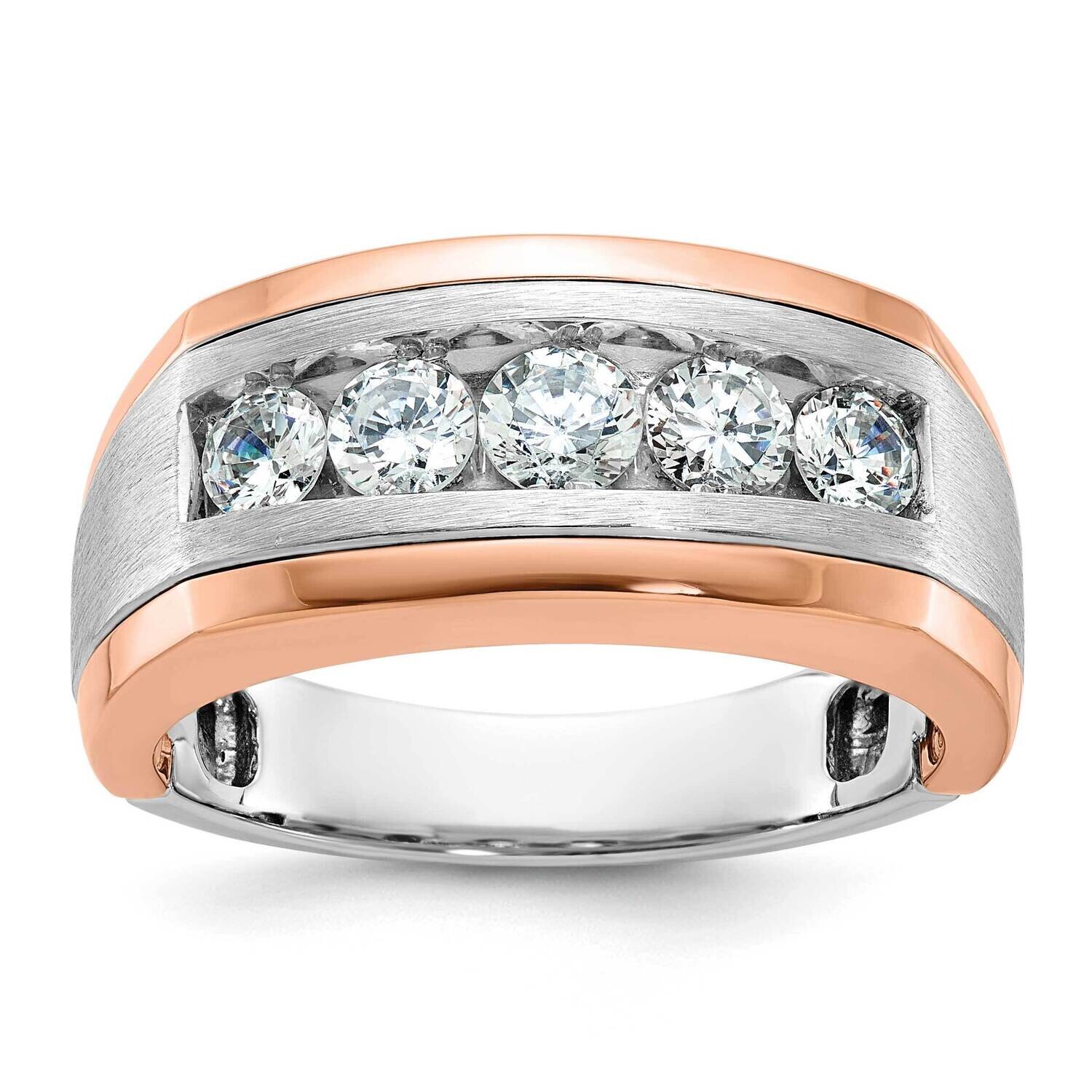 Ibgoodman Rose Gold Men&#39;s Polished Satin 5-Stone 1 Carat Aa Quality Diamond Ring 14k White Gold B63…