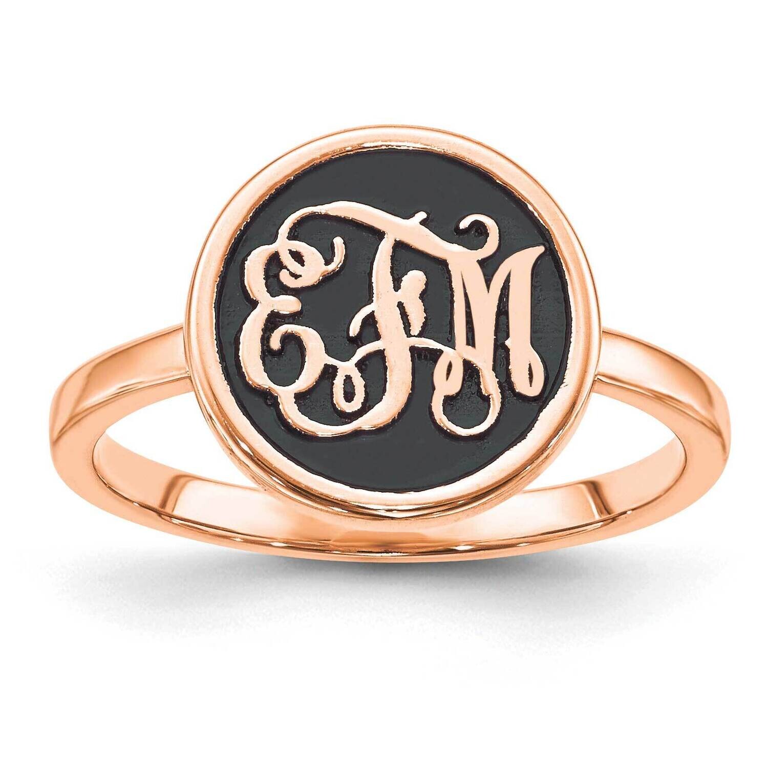 Rose-Plated Polished Enameled Background Monogram Ring Sterling Silver XNR62RP, MPN: XNR62RP,