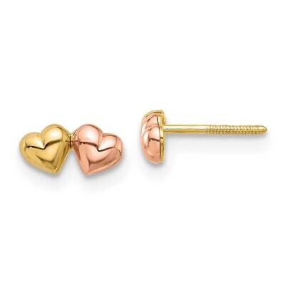 Double Hearts Screwback Post Earrings 14k Two-Tone Gold YE2194, MPN: YE2194,