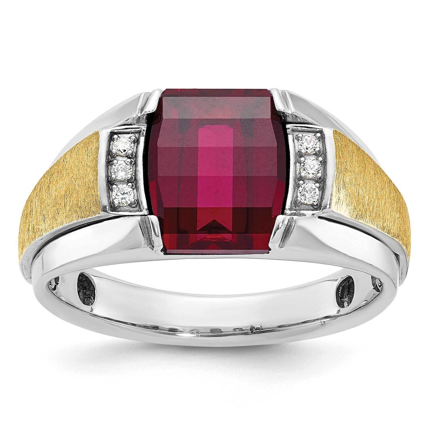 Ibgoodman Men&#39;s Satin Created Ruby 1/20 Carat Diamond Complete Ring 14k Two-Tone Gold B57989-4WYCR/…
