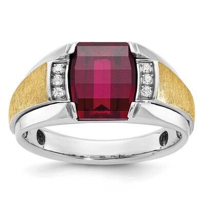 Ibgoodman Men&#39;s Satin Created Ruby 1/20 Carat Diamond Complete Ring 14k Two-Tone Gold B57989-4WYCR/…