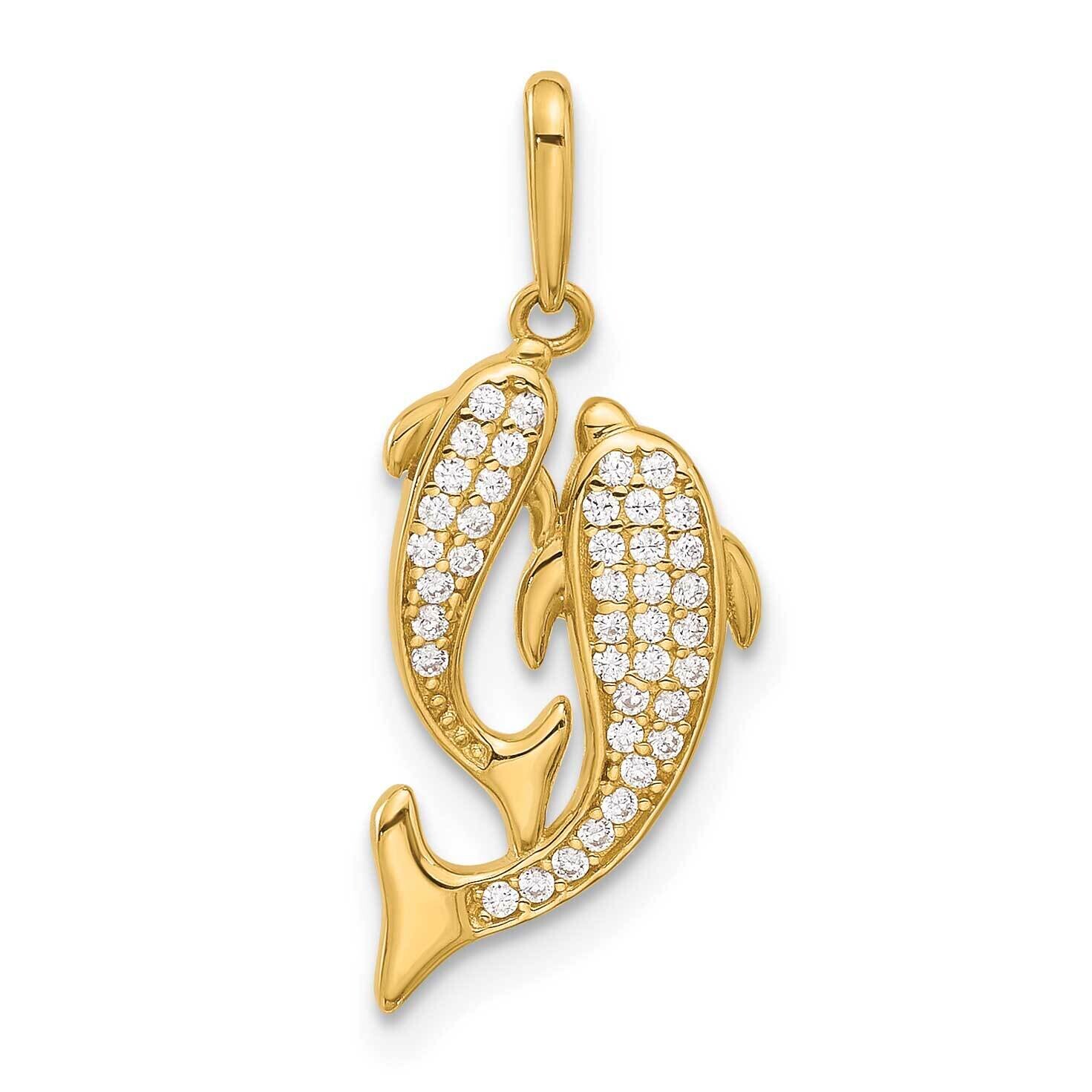 CZ Two Dolphins Pendant 14k Polished Gold YC1592