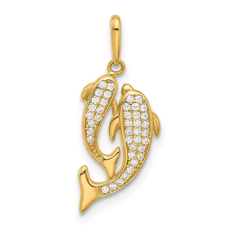 CZ Two Dolphins Pendant 14k Polished Gold YC1592